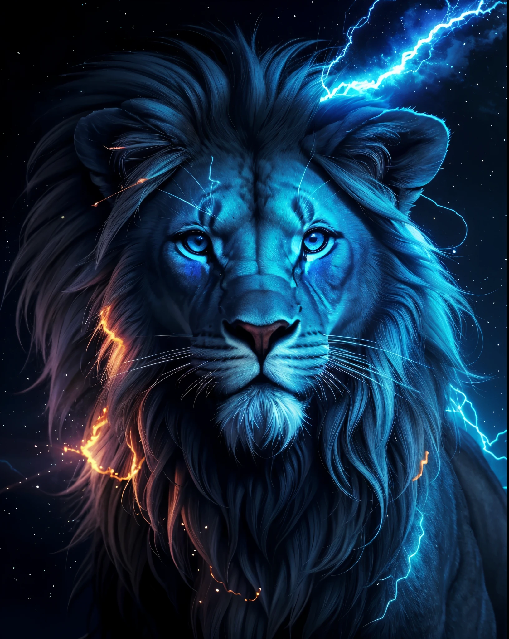 Lion, Divine Lion, naturais, Blue Thunder, Realistic Lion, King, Detailed Realistic, Detailed Realistic 16K, Eletricidade Detalhada 8K, texturas Realistas 8K, Corea Fotorrealista 8K, Blue Fire, Detailed Realistic Fire Bolt, Black and Blue Power, Power Thunder, Divine Realistic, Natureza, Linda, Rendering, Fotorrealista, UltraHigh definition, 4K, texturasdetalhadas, thunder, sombras detalhadas, cores detalhadas, Azul Neon, Blue Light, Raios, Blue power, Natureza Linda, Grande Divino, Blue Light, Blue Thunders, Coroa Rei, Thunder Bolt, Bolt eletric Power, contraste detalhado, Contraste realista, high resolution, cores detalhadas, fogo, eletricidade, divina criatura, 8k, Realista detalhado, 16K, 8k, High definition, contraste detalhado, Contraste realista, high resolution, cores detalhadas, fogo, eletricidade, divina criatura, 8k, Realista detalhado, elegante,