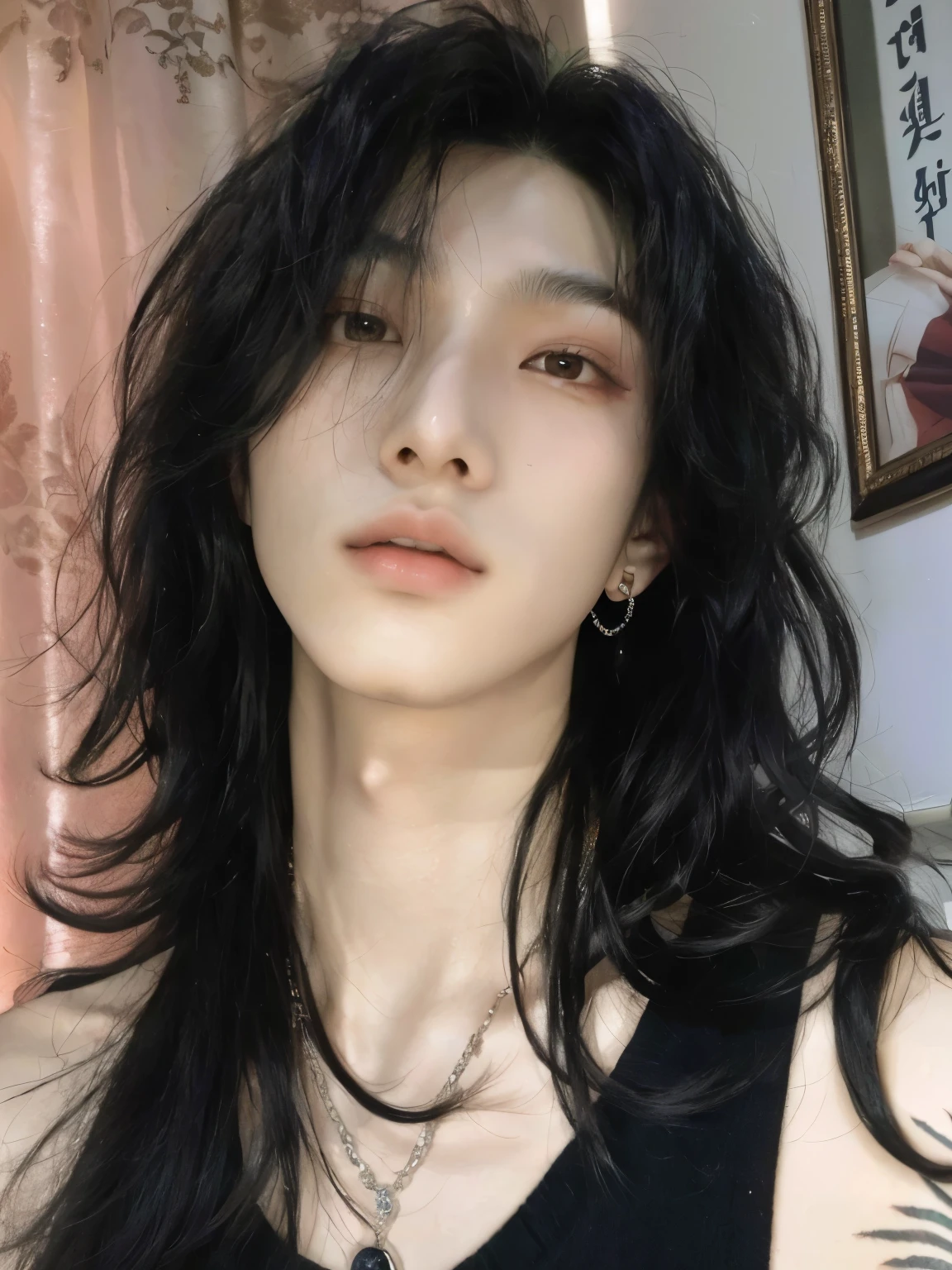 Mujer arafed con largo cabello negro y piercings posando para una foto., cai xukun, jinyoung shin, steven jung, 1 7-year-old boy with a thin face, androgynous face, yanjun chengt, kim taejin, Hong June Hyung, androgynous person, hsiao-ron, delicate androgynous prince, xisionwu