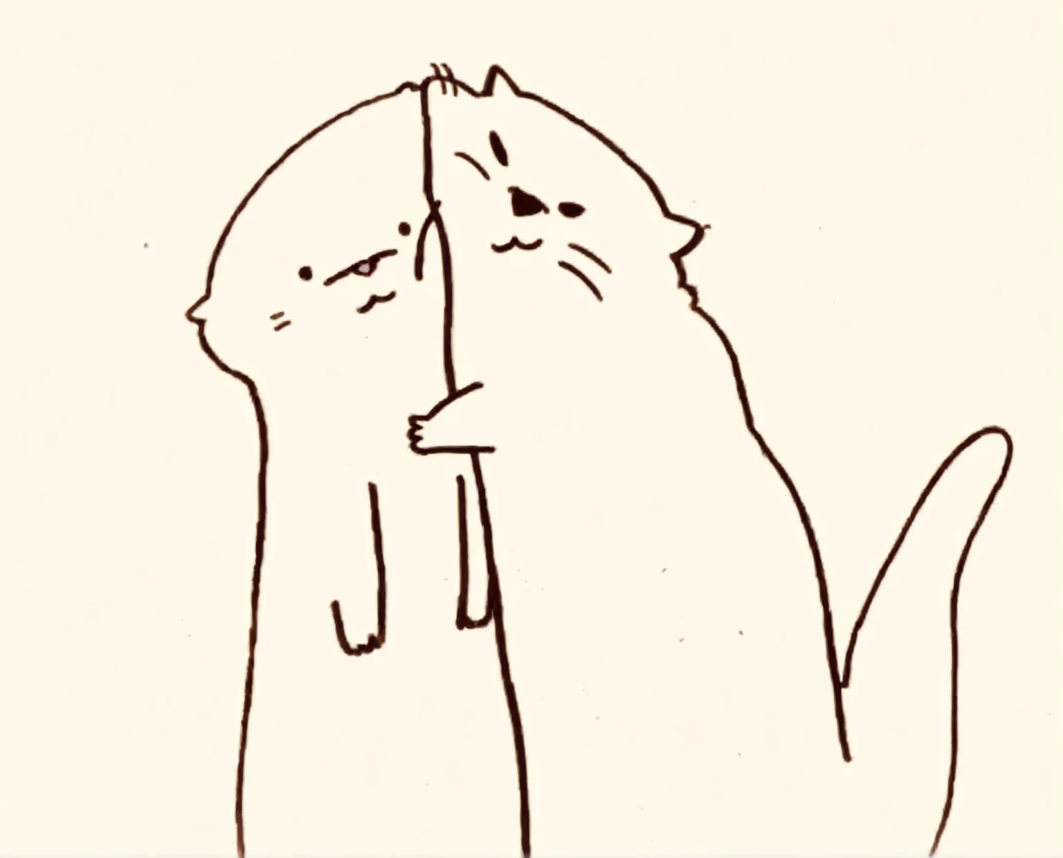 dRawing of a cat with a sad face and a tie on, illustRation of 2 Cat, author:Naka Bokunin, two Cat, Cat, there is nothing, CatCatCat, Cats, author:Yuko Tatsushima, R/Wow, kissing each otheR, cute Cat, meeting of the Cat, funny illustRation, looking at each otheR mindlessly