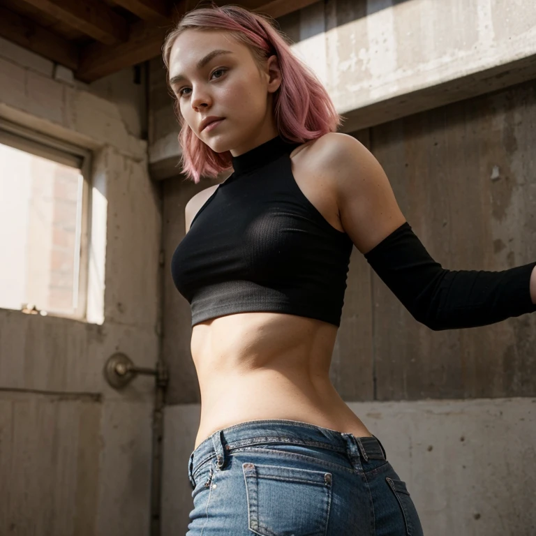 AnnaSophia Robb in a black crop top and pink jeans showing off her perfect butt and curves