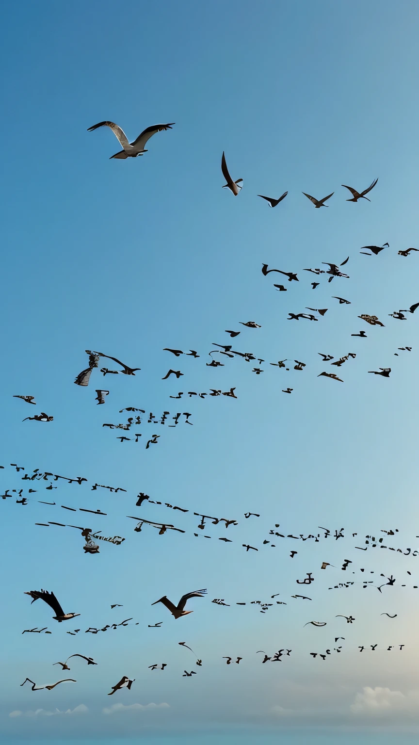 Imagem sugerida: birds flying happily in the sky.