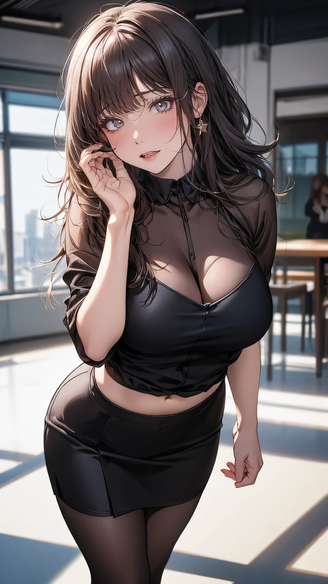 1woman,random office lady fashion,(Thin type),(large breasts),(random sexy pose),(random hairstyle),(Highest image quality,(8K), Ultra-realistic, Best Quality, High quality, High Definition, high quality texture, high detailing, Beautiful detailed, fine detailed, extremely details CG, Detailed texture, realistic representation of face, masterpiece, presence),(wearing glasses:1.2),black pantyhose