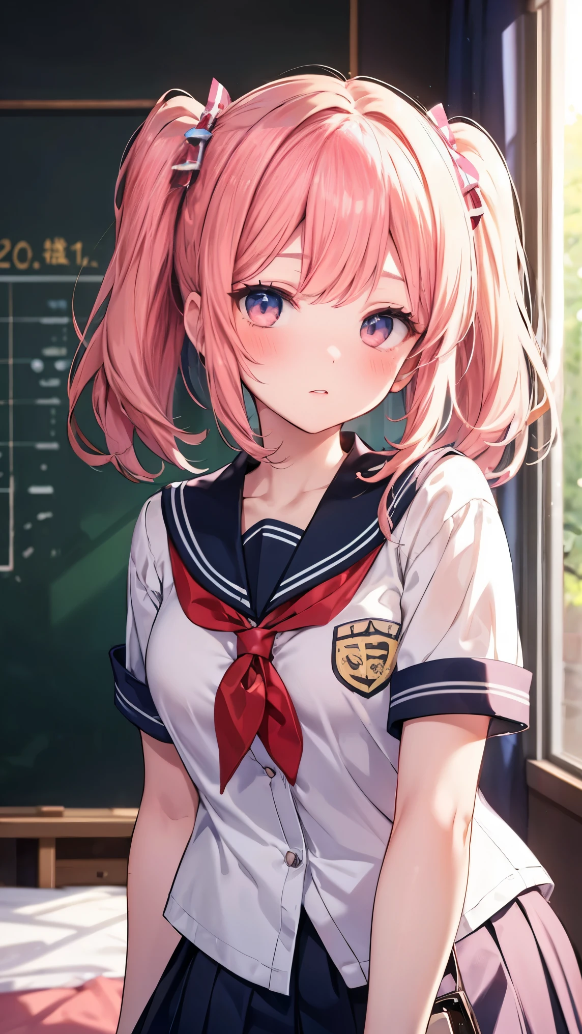 4K,Gal:1.3,Anatomically correct,school uniform:1.3,A pure and innocent girl, Very cute face, Like an idol, blush, In my room,
