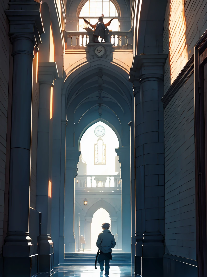 the highest quality, 8K, high resolution image, estilo Jujutsu Kaisen, Trazos detallados, luz entrando por las ventanas, (angulo de perto), 1 hombre, desfilando con gente al fondo mirando , muscular, Pelirrojo, Llevar una camisa de vestir  , pantalones marcando la entrepierna, ojos llamativos, pecho hinchado