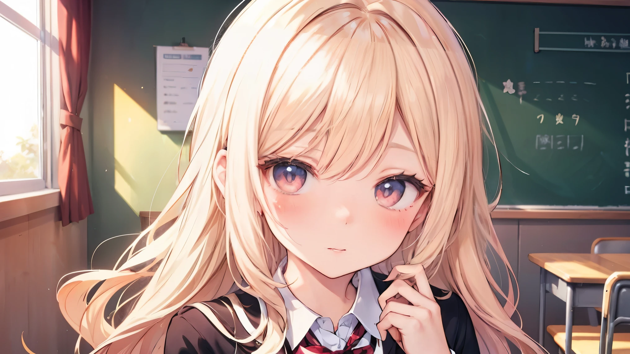 4K,Gal:1.3,Anatomically correct,school uniform:1.3,A pure and innocent girl, Very cute face, Like an idol, blush, In my room,