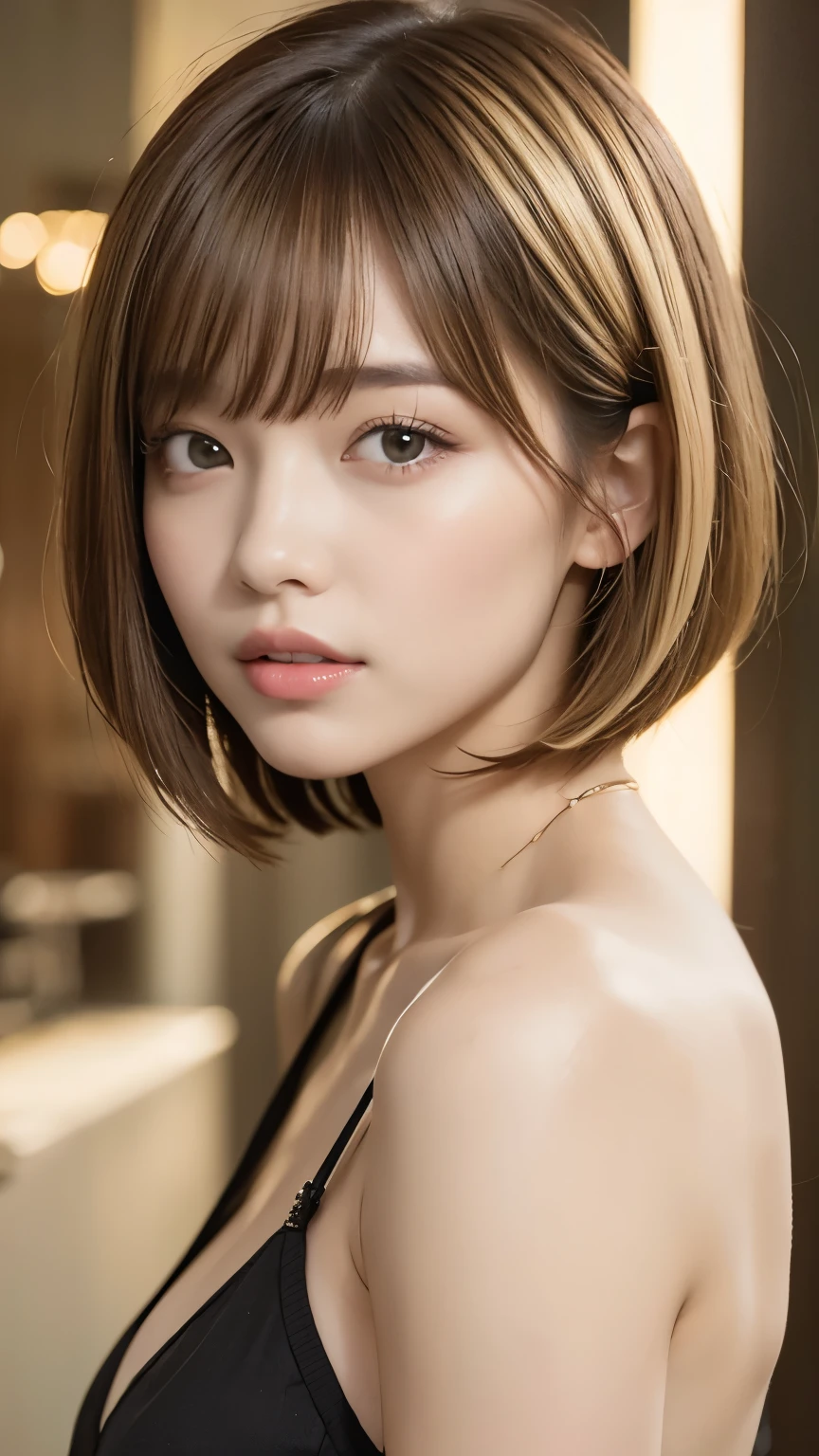 Medium Bob:1.3, Blonde:1.2, Short Hair