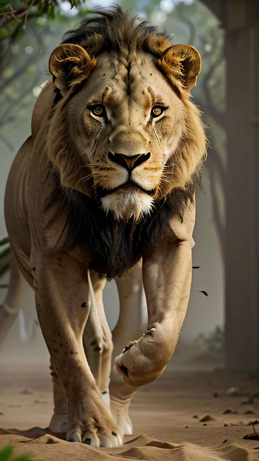 Imagem sugerida: animais na terra, like lions, elefantes, e cervos.