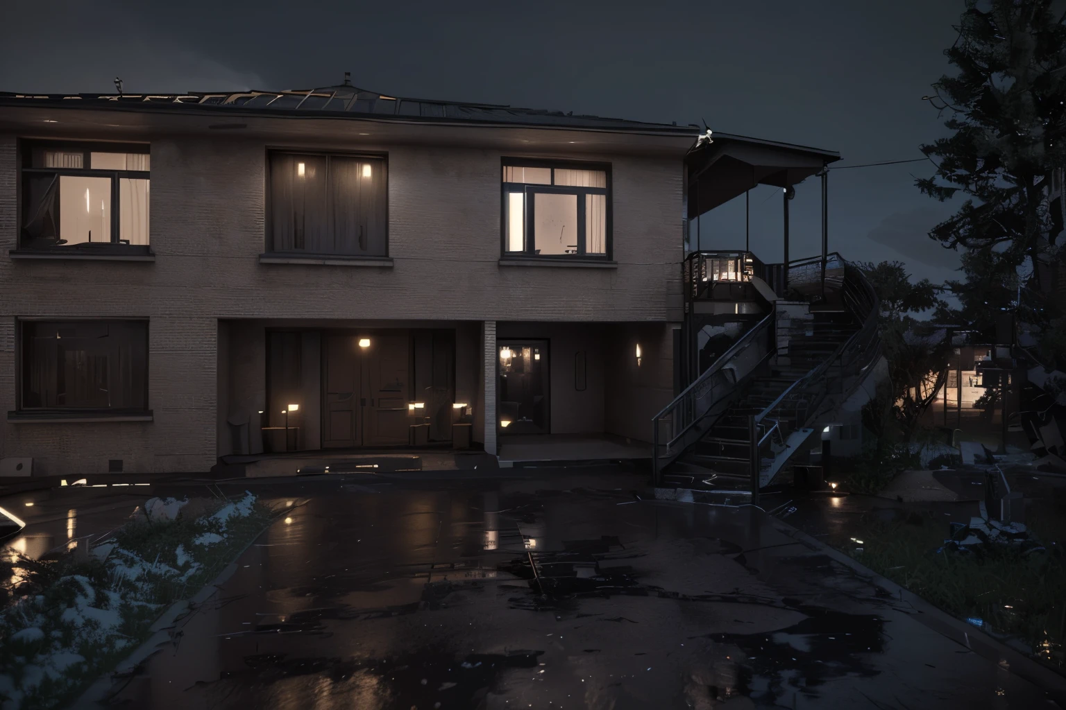 3D model house in Tiflisi, Georgia Cyberpunk dark environment around Octane Render look