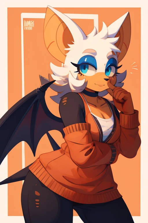 (8k uhd, masterpiece, best quality, high quality, absurdres, ultra-detailed, by inkplasm), 1girl, rouge the bat, pose