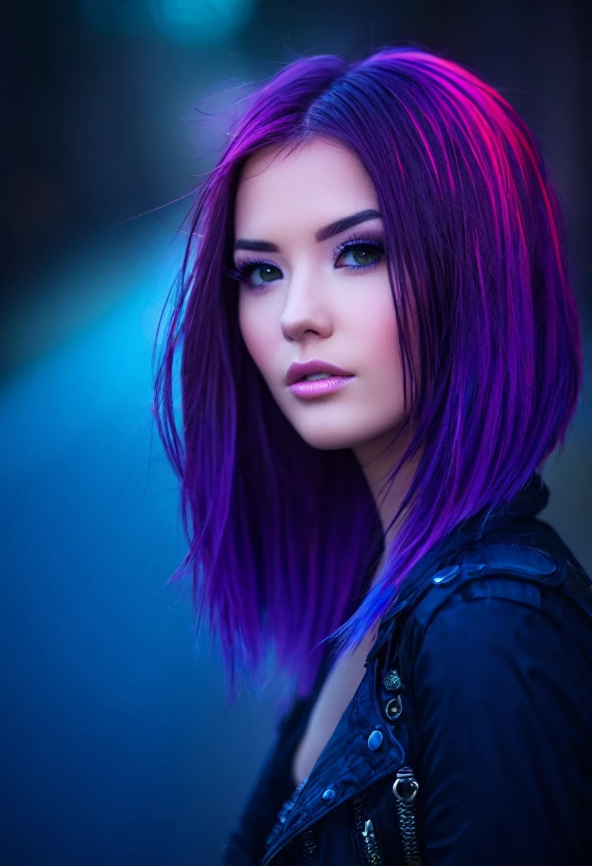neon hair. photography, depth of field, bokeh, artistic
