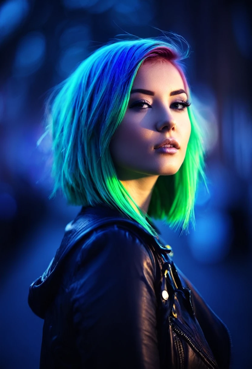 neon hair. photography, depth of field, bokeh, artistic