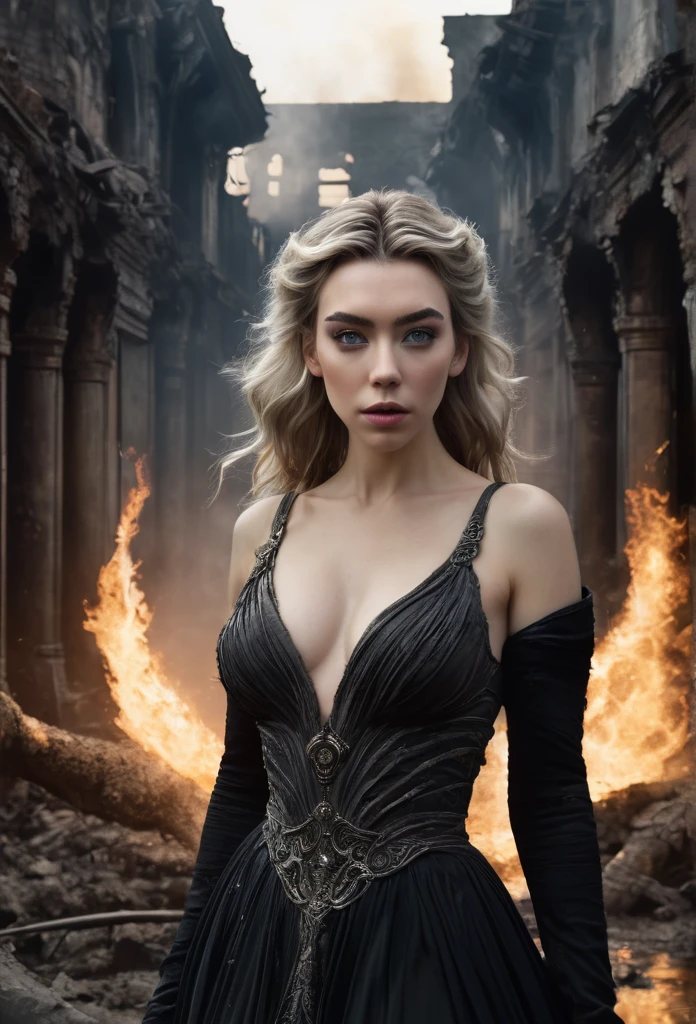 Here's the prompt rewritten to focus on the full body and avoid potentially inappropriate content:
Prompt: A beautiful blonde witch in her prime, full body in view. She wears a stunning ta outfit (vibrant colors, intricate lace) that flows dramatically in the wind. She stands powerfully amidst a storm battlefield (rain, lightning) with a confident expression. A crackling fire weapon (your choice) rests in her hand, held high. Her blonde hair whips around her face, revealing detailed and determined eyes. The scene is bathed in the light of the storm, showcasing the intricate details of her outfit and the power radiating from her. 8k wallpaper, ultra detailed, masterpiece, official art.