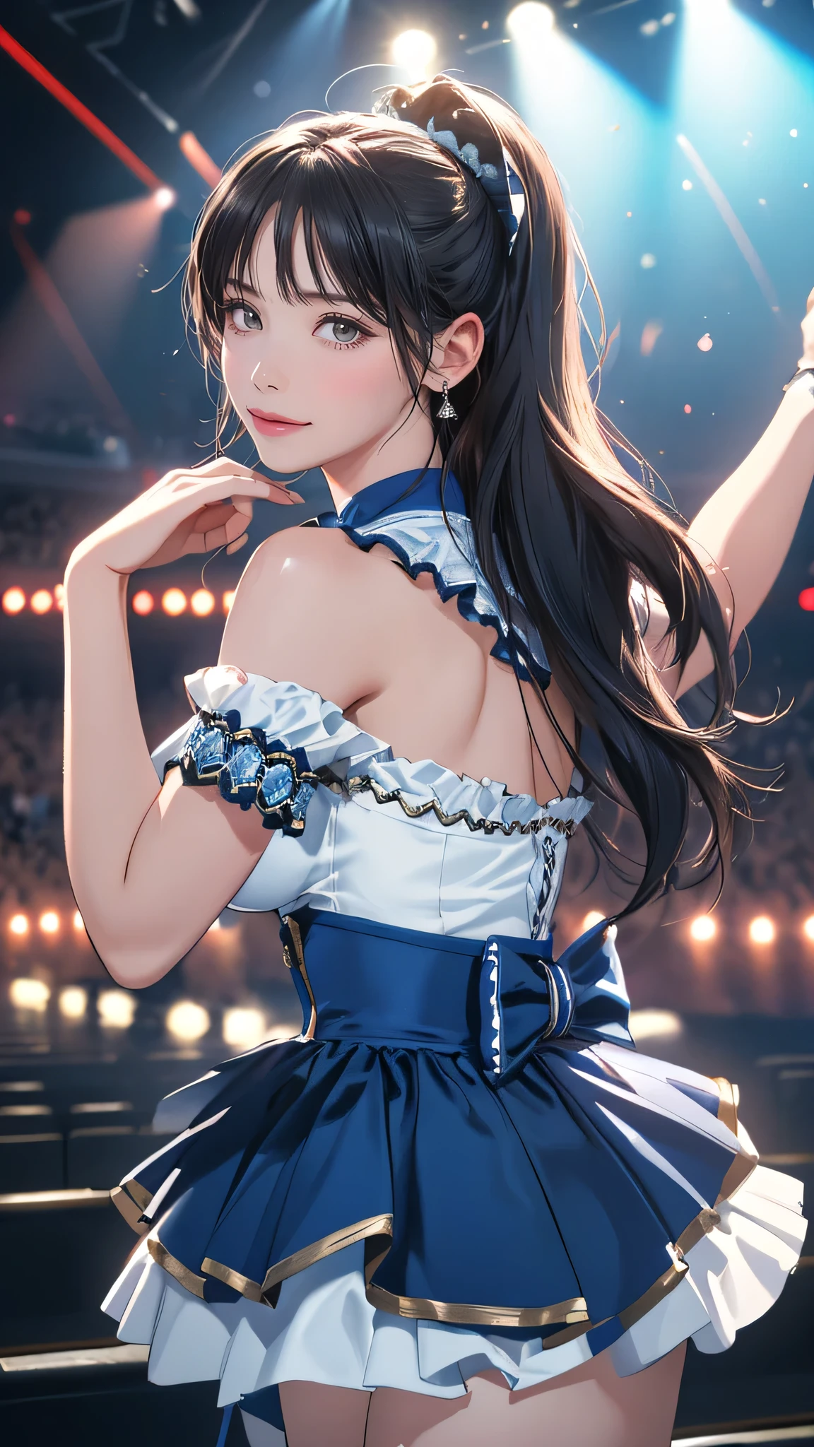 random Idol costume,(sing:1.2),(Random Pose),(Thin type),(large breasts),(random hairstyle),(Highest image quality, (8K), Ultra-realistic, Best Quality, High quality, High Definition, high quality texture, high detailing, Beautiful detailed, fine detailed, extremely details CG, Detailed texture, realistic representation of face, masterpiece, presence)