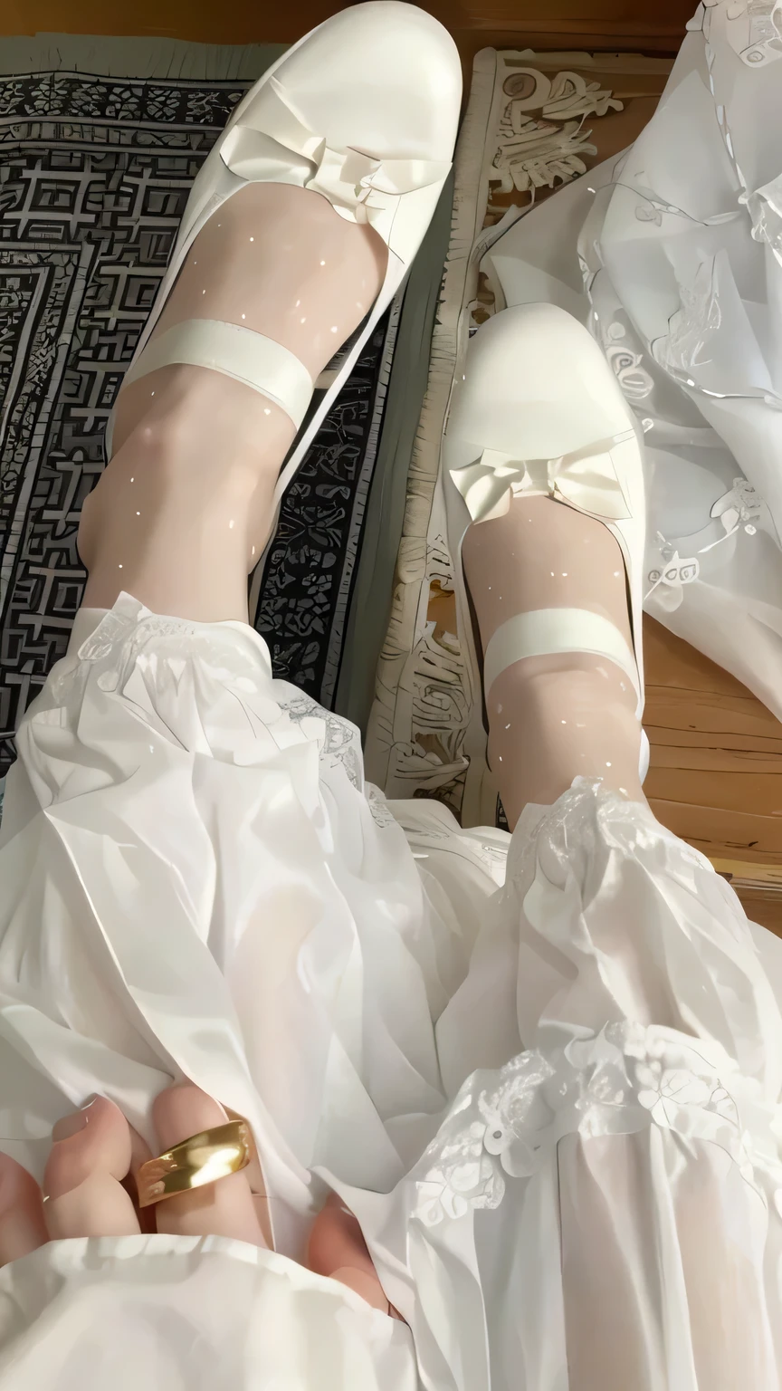 there is a woman wearing white tacones altos with arcos on them, cordones y cintas, white zapatos, high zapatos, estilo lolita, lazo, ✨🕌🌙, zapatos, 🎀 🗡 🍓 🧚, magical girl style, arcos, tacones altos. estilo anime en pixiv, Moda lolita, 2 0 2 0 moda, Kawaii Aesthetics, arco grueso