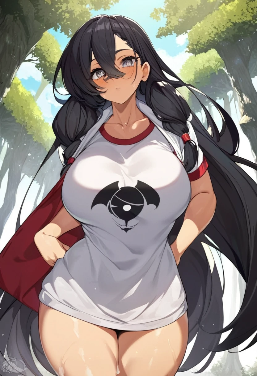 Esta hermosa chica alta y de cabello largo vestia una camisa gris que resaltaba su enorme pechonalidad su fisico algo musculoso se resaltada con su sudadera ajustada que hacia resaltar sus grandes muslos, su rostro enojado y dominante con sus ojos negros y oiel blanca