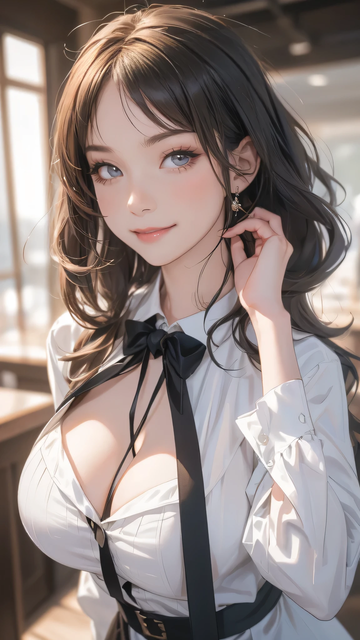 (random boyish fashion),(random pose),(random hairstyle),(Thin type),(large breasts:1.5),(Highest image quality, (8K), Ultra-realistic, Best Quality, High quality, High Definition, high quality texture, high detailing, Beautiful detailed, fine detailed, extremely details CG, Detailed texture, realistic representation of face, masterpiece, presence)