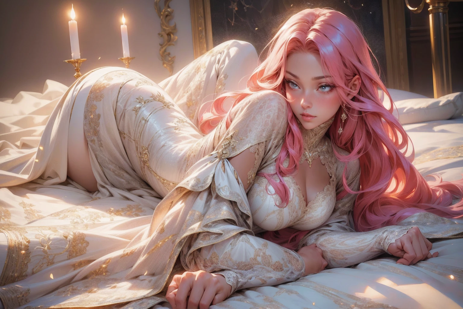 {-erro_de_anatomia:1.0}(best quality,4k,8k,highres,masterpiece:1.2), ultra-detailed, (realistic,photorealistic,photo-realistic:1.37), mature milf, illyasviel von einzbern, redhead hair, full body, vibrant colors, glowing skin, mesmerizing eyes, elegant pose, enchanting background, delicate lace dress, surreal lighting, ethereal atmosphere, mystical aura, intricate details, artistic medium, digital illustration, fantasy, anime, laying on the floor, backwards, looking back