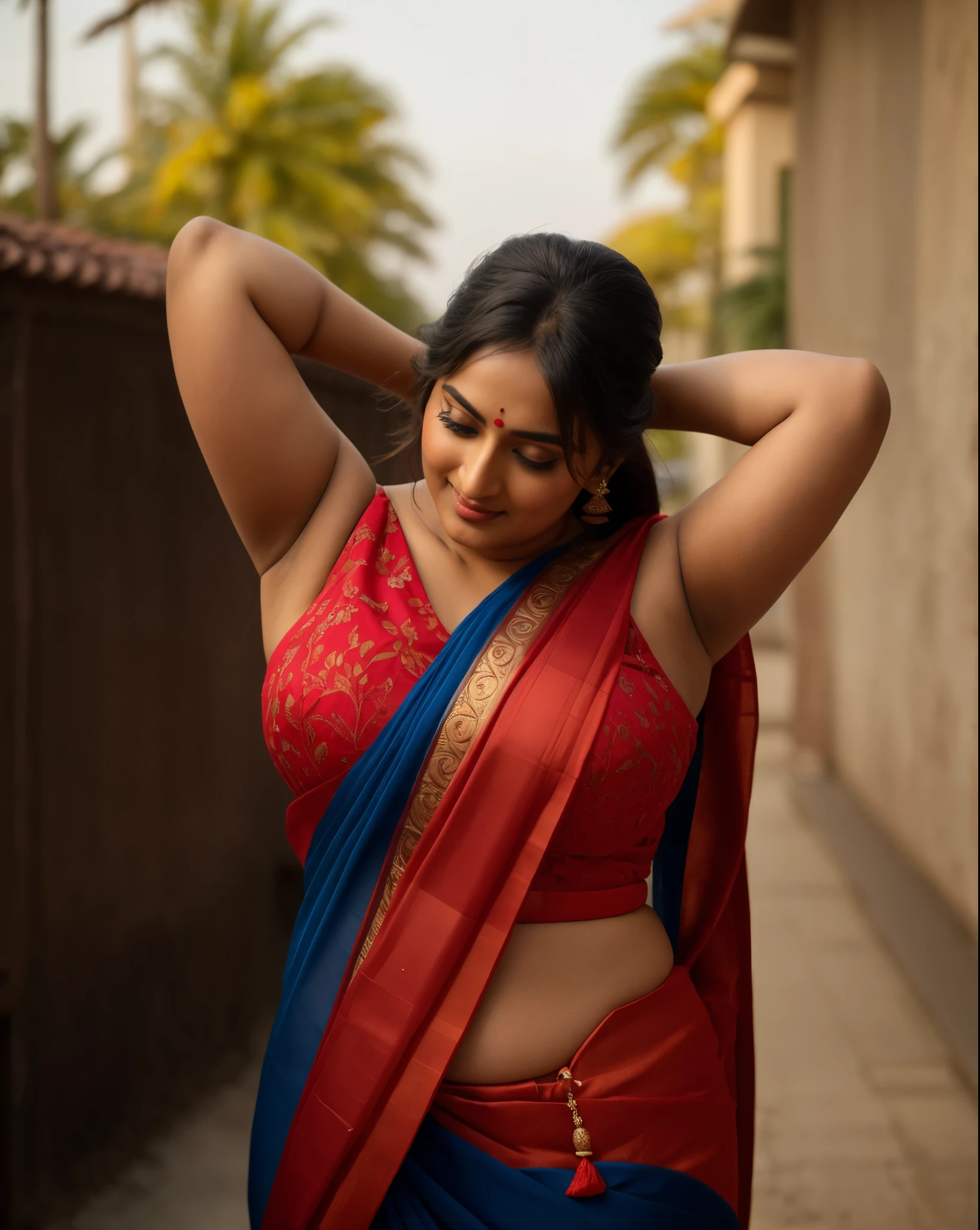 Foto RAW, photorealistic, photography, full body shot, master shot, perfect eyes, goddess like beauty, pierced eyes, perfect thick chubby mallu Desi aunty bhabhi, Wearing a Stanapatta, a chest-band.Saree model, model Photography, Indian saree shoot, Indian traditional wear advertising photography, traditional wear brand shoot, face of Indian actress Sonakshi Sinha, masterpiece, realistic, realism, incredible details, pleasure, photorealism, detailed skin, skin pores, high contrast, photorealistic Artstation 8k HD digital art trend of high definition and detailed realistic skin texture, ultra detail, realistic skin texture, armature, best quality, ultra high definition, (photorealistic:1.4),, high resolution, detail, raw photo, sweat, Re sharp, by Lee Jefferies Nikon D850 Film Stock Photo 4 Kodak Portra 400 Camera F1.6 Lens Rich Color Ultra Real Realistic Realistic Textures Dramatic Lighting Unreal Engine Trending at Art Station Cinestill 800,(pele altamente detalhada: 1.2), 8k UHD, DSLR, soft-lighting, alta qualidade, grain of film, Fujifilm XT3,she didn't like to wear blouse or bra, she is happy to wear only saree, she hates blouse or bra, detailed hairy armpits, hyper realistic skin, skin pores, sweat, veins,