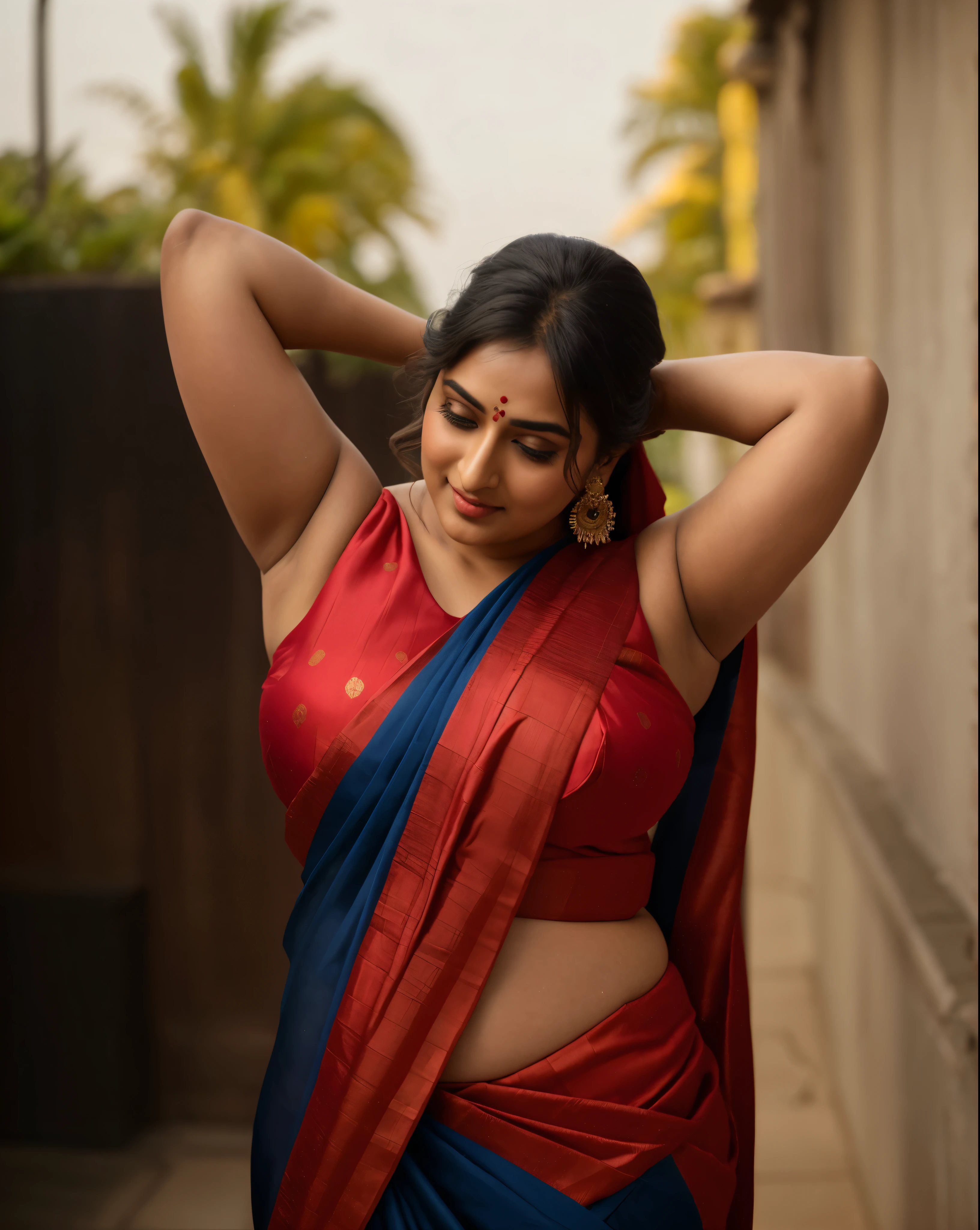 Foto RAW, photorealistic, photography, full body shot, master shot, perfect eyes, goddess like beauty, pierced eyes, perfect thick chubby mallu Desi aunty bhabhi, Wearing a Stanapatta, a chest-band.Saree model, model Photography, Indian saree shoot, Indian traditional wear advertising photography, traditional wear brand shoot, face of Indian actress Sonakshi Sinha, masterpiece, realistic, realism, incredible details, pleasure, photorealism, detailed skin, skin pores, high contrast, photorealistic Artstation 8k HD digital art trend of high definition and detailed realistic skin texture, ultra detail, realistic skin texture, armature, best quality, ultra high definition, (photorealistic:1.4),, high resolution, detail, raw photo, sweat, Re sharp, by Lee Jefferies Nikon D850 Film Stock Photo 4 Kodak Portra 400 Camera F1.6 Lens Rich Color Ultra Real Realistic Realistic Textures Dramatic Lighting Unreal Engine Trending at Art Station Cinestill 800,(pele altamente detalhada: 1.2), 8k UHD, DSLR, soft-lighting, alta qualidade, grain of film, Fujifilm XT3,she didn't like to wear blouse or bra, she is happy to wear only saree, she hates blouse or bra, detailed hairy armpits, hyper realistic skin, skin pores, sweat, veins,