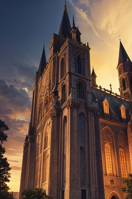 French medieval castle in the middle of a dark baroque city