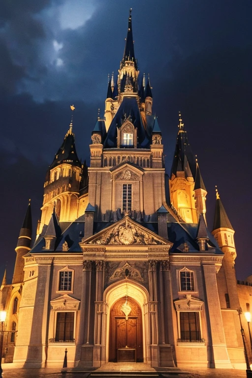 French medieval castle in the middle of a dark baroque city