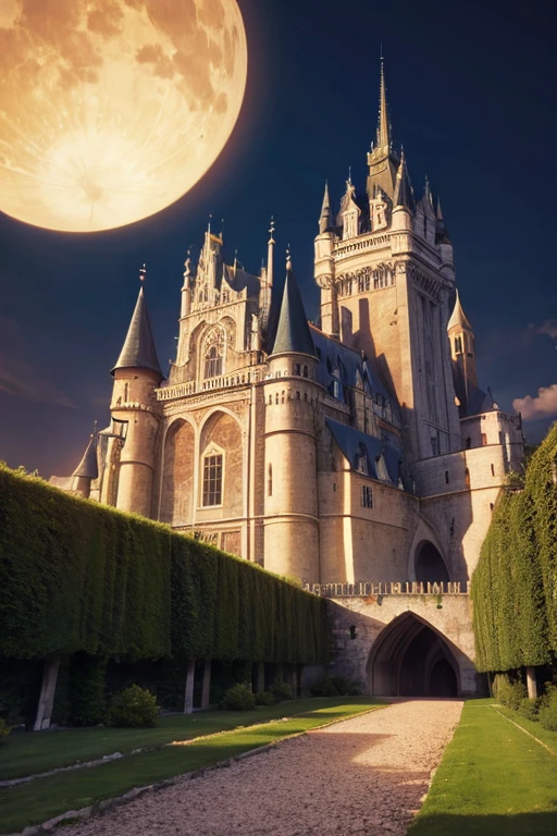 French medieval castle in the middle of a dark baroque city