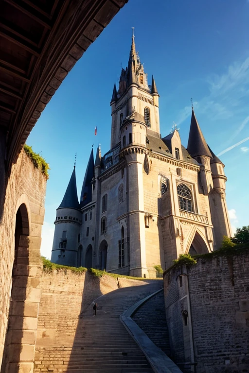 French medieval castle in the middle of a dark baroque city