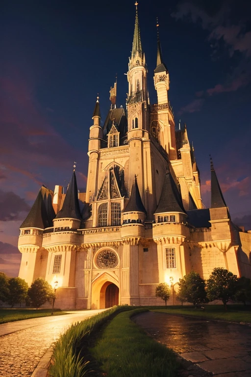French medieval castle in the middle of a dark baroque city