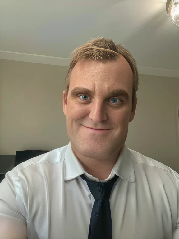 Mr incredible in a shirt and tie, close up, slight smile, big muscles