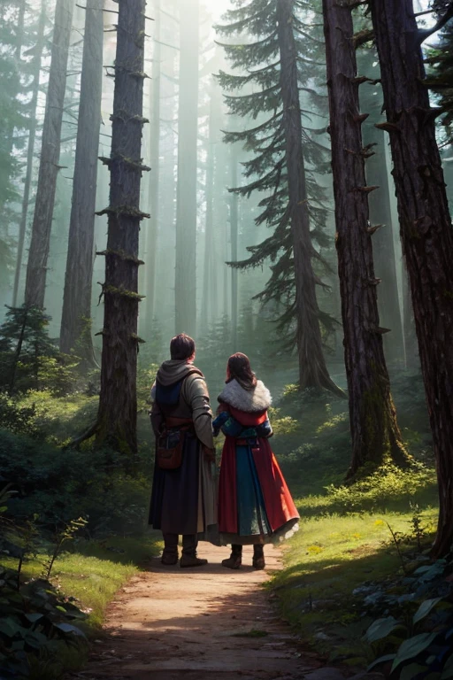 dark forest with medieval ruins with toten bear