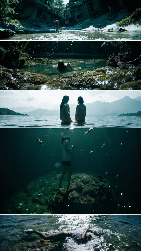 Dead bodies attached to Big tree roots in a deep sea
Under water