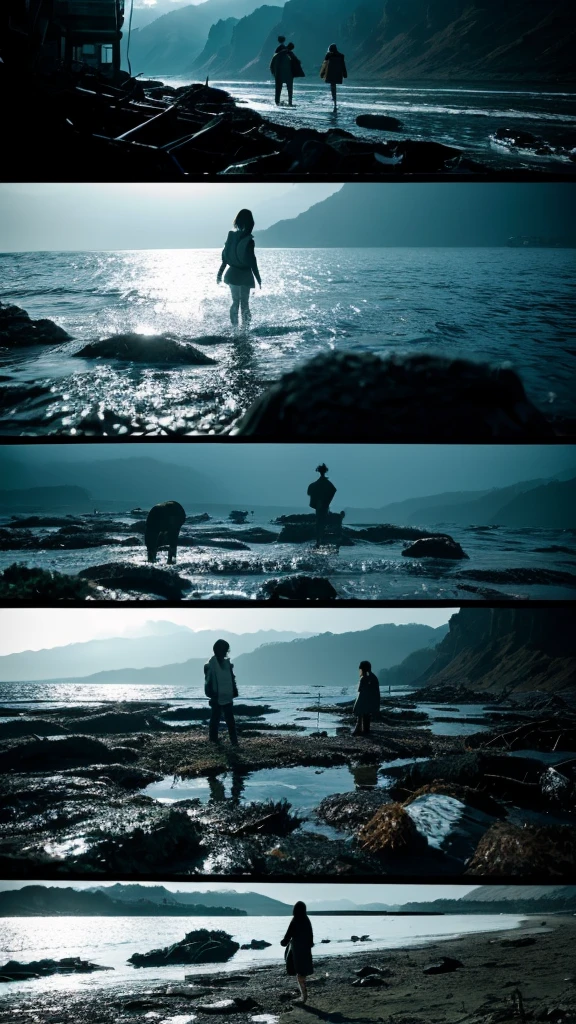 In the water,moss,Showa,Collapse,Devastation,Inside the ruins,Glasses,Women,adventure,Black and White,