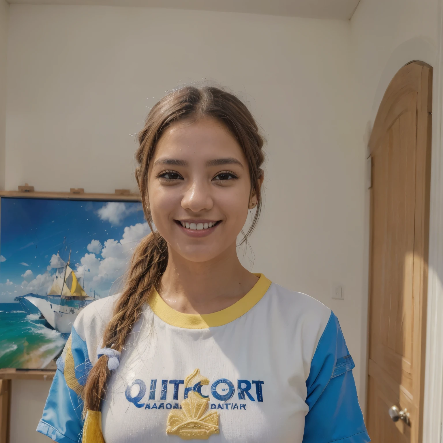 (Obra de arte:1.4), (melhor qualidade:1.4), (high resolution:1.4), (Obra de arte, melhor qualidade, high resolution:1.4), giffany, uniforme escolar, (arco de cabo:1.1), sorriso