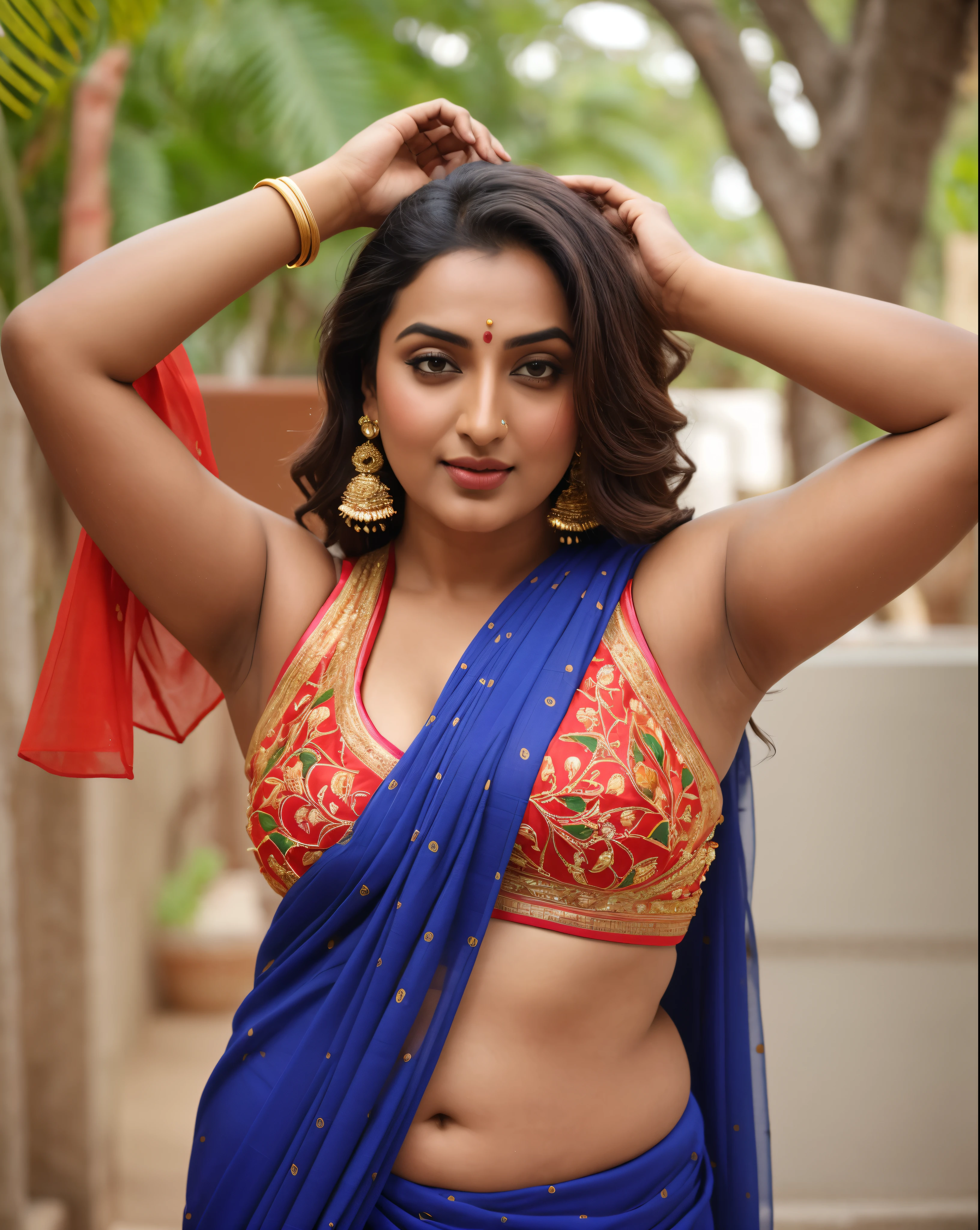 Foto RAW, photorealistic, photography, full body shot, master shot, perfect eyes, goddess like beauty, pierced eyes, perfect thick chubby mallu Desi aunty bhabhi, Wearing a Stanapatta, a chest-band.Saree model, model Photography, Indian saree shoot, Indian traditional wear advertising photography, traditional wear brand shoot, face of Indian actress Sonakshi Sinha, masterpiece, realistic, realism, incredible details, pleasure, photorealism, detailed skin, skin pores, high contrast, photorealistic Artstation 8k HD digital art trend of high definition and detailed realistic skin texture, ultra detail, realistic skin texture, armature, best quality, ultra high definition, (photorealistic:1.4),, high resolution, detail, raw photo, sweat, Re sharp, by Lee Jefferies Nikon D850 Film Stock Photo 4 Kodak Portra 400 Camera F1.6 Lens Rich Color Ultra Real Realistic Realistic Textures Dramatic Lighting Unreal Engine Trending at Art Station Cinestill 800,(pele altamente detalhada: 1.2), 8k UHD, DSLR, soft-lighting, alta qualidade, grain of film, Fujifilm XT3,she didn't like to wear blouse or bra, she is happy to wear only saree, she hates blouse or bra, detailed hairy armpits, hyper realistic skin, skin pores, sweat, veins,