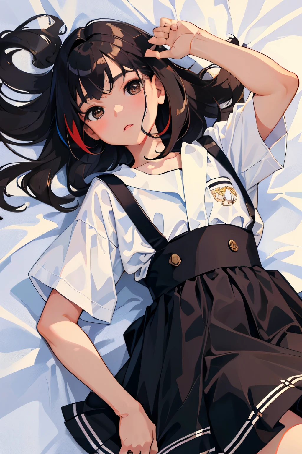 (child),highest quality,Beautiful face in every detail,cute,Dark brown eyes,(背の低いcute女の子,Small young student,Young delicate girl),(masterpiece,Top quality),Black Hair,Sleepy expression,Short sleeve white shirt,Colorful checked skirt
