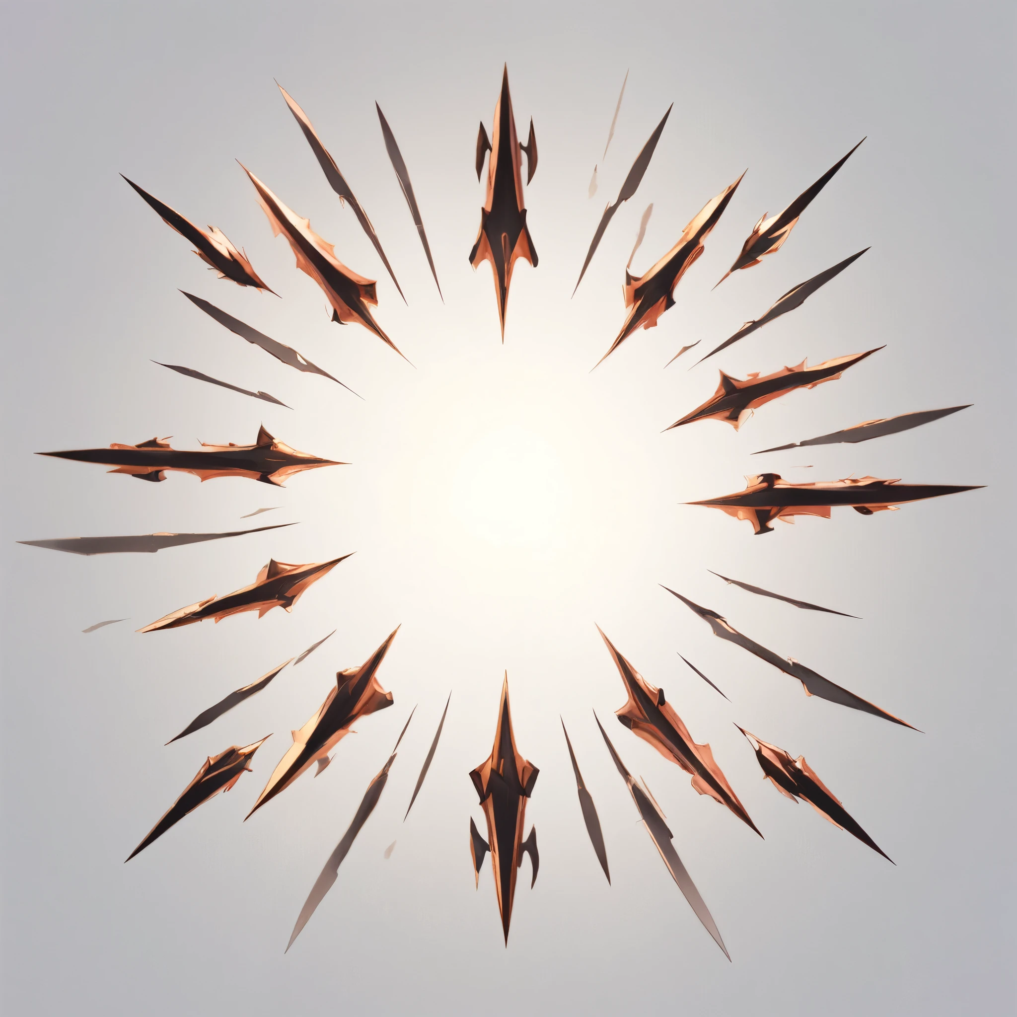 masterpiece, best quality, official digital art, 2D icon to be used for a card game, (the icon should be a series of 8 outward facing spikes arrayed in a circle formation), the formation should be perfectly symmetrical, the icon represents an attack power value on the card, the icon should be single toned and matte, there should be nothing within the formation of spikes it should be empty space, White background, 8k, anime-inspired style, no people, no humans