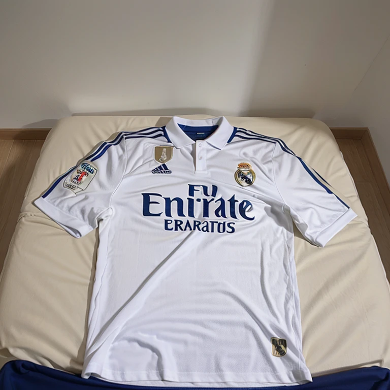 A camisa do real madrid_do futebol em uma mesa