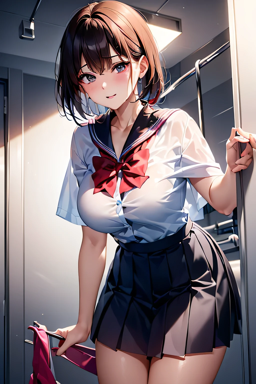 (((locker room))),(((Change clothes in the changing room:1.3))),(((clothes on hangers:1.3))),(((Sailor suit))),(((Pleated skirt that exposes skin))),(Dark red bow tie:1.3),Cute Face,Extreme close up of face,Silver short hair,Crying face,tears,Perfect round face,iris,Floating Hair,Big Breasts.Professional Lighting,Cinematic Light,(Tabletop,highest quality,Ultra-high resolution output images,) ,(8K quality,),(Picture Mode Ultra HD,)
