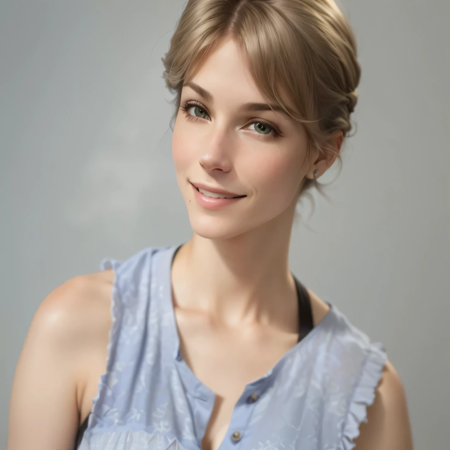 arafed woman with cabelo curto and a gray shirt smiling, Laure Lipton, Nicole de Boer, with cabelo curto, Aleksandra Waliszewska, retrato sabrina lloyd, foto de uma modelo, androgynous person, Foto de uma mulher, retrato promocional, cabelo curto, Caroline Gariba, promo image, embaralhamento dos namorados, Katinka Reinke