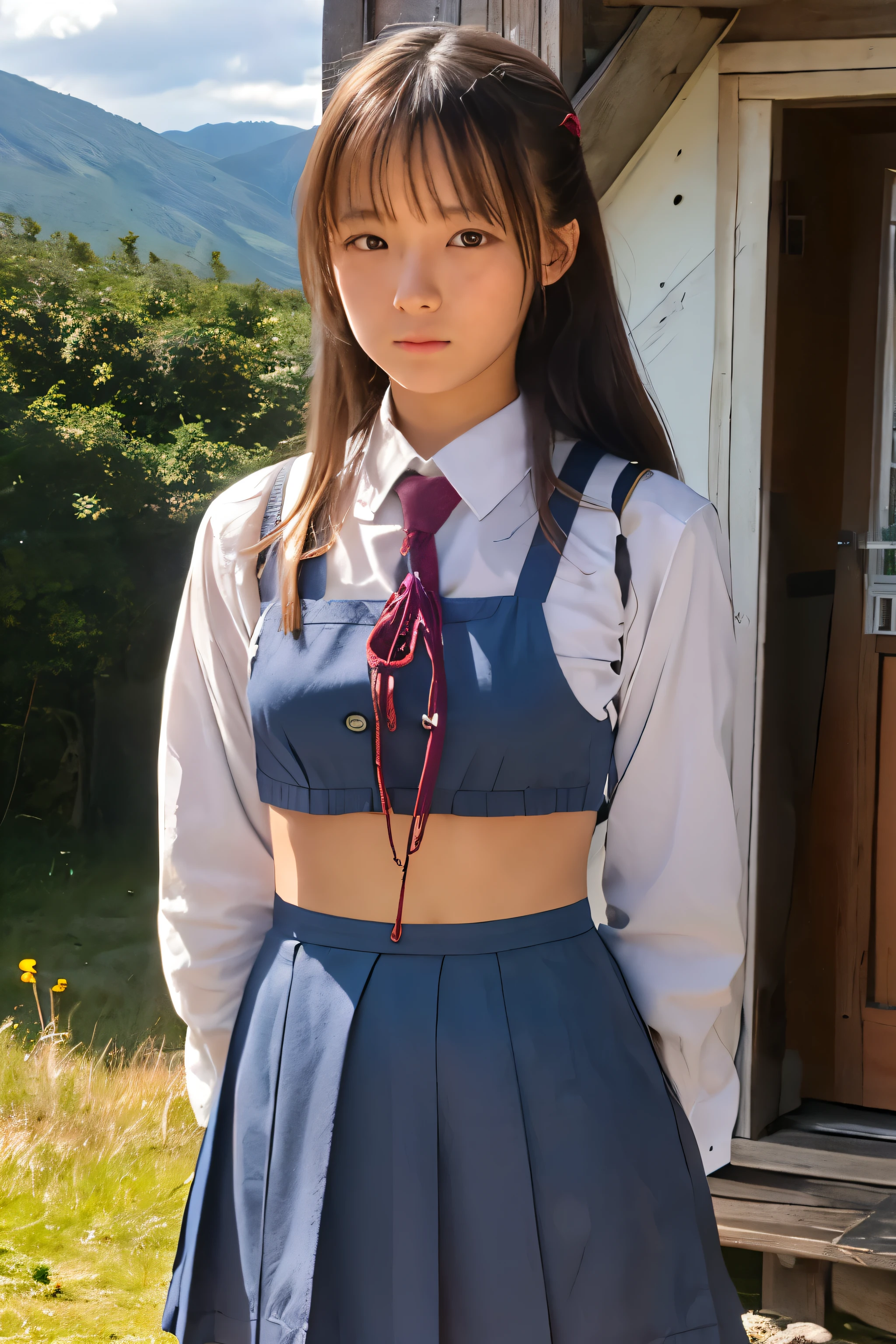 A cute high school girl is , tied up, and held captive in a mountain hut.