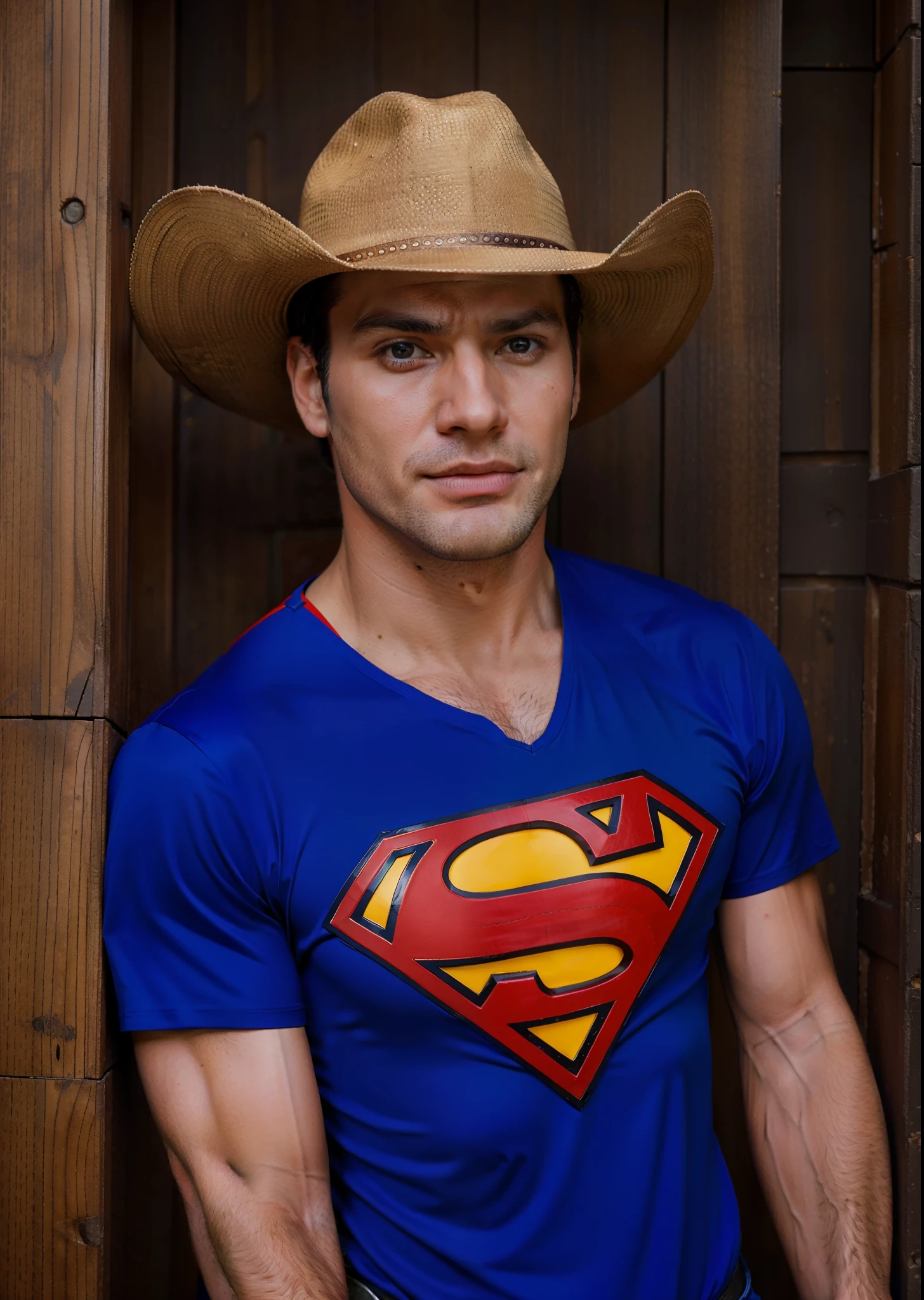 Superman, 1 Homen, extremamente realista, muito lindo forte, traje superman, versao cowboy, chapeu, fivela, country
