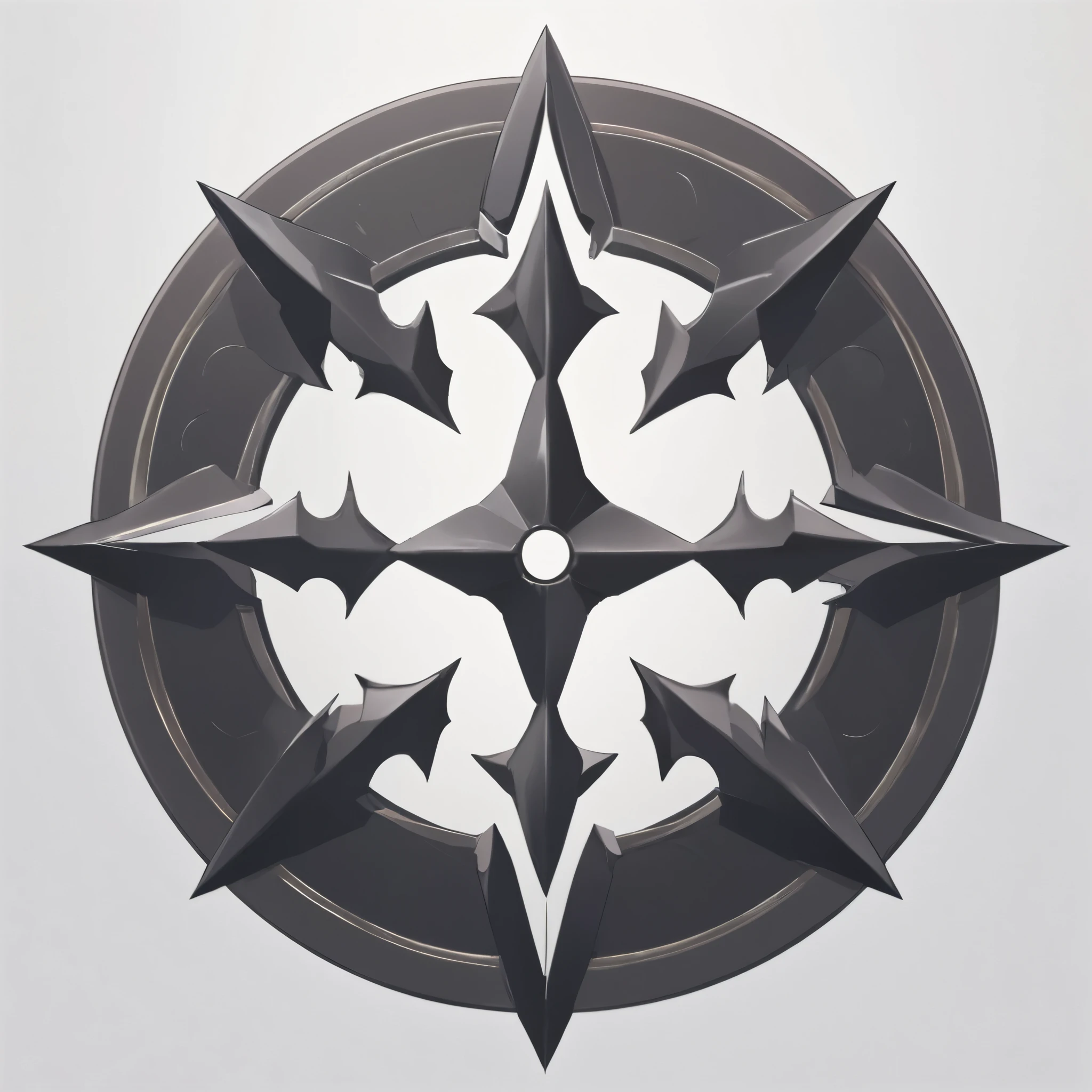 masterpiece, best quality, official digital art, 2D icon to be used for a card game, (the icon should be a series of 8 outward facing spikes arrayed in a circle formation), the formation should be perfectly symmetrical, the icon represents an attack power value on the card, the icon should be single toned and matte, there should be nothing within the formation of spikes it should be empty space, White background, 8k, anime-inspired style, no people, no humans