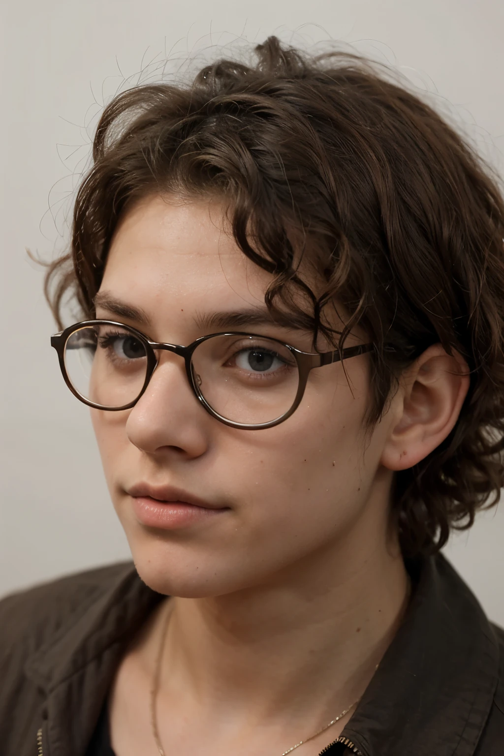 boy with curly hair and glasses drawing

