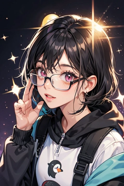 black girl penguin who wears glasses. SPARKLE; GLITTER