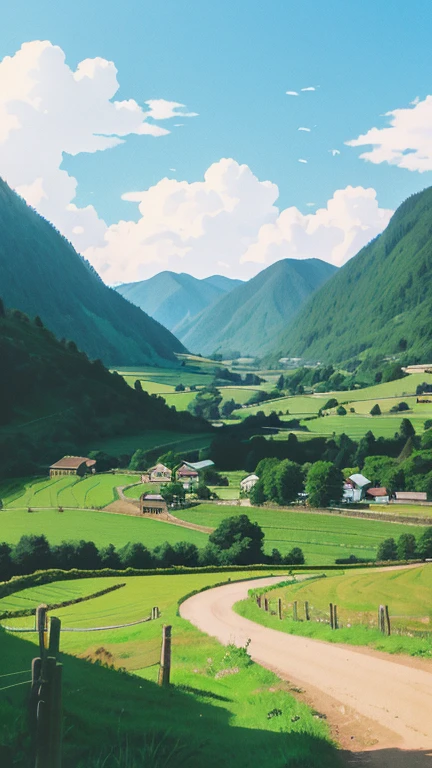 Anime Ghibli style rural landscape