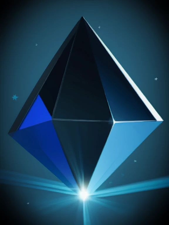 A flying black diamond stone shooting a blue beam, meadow background