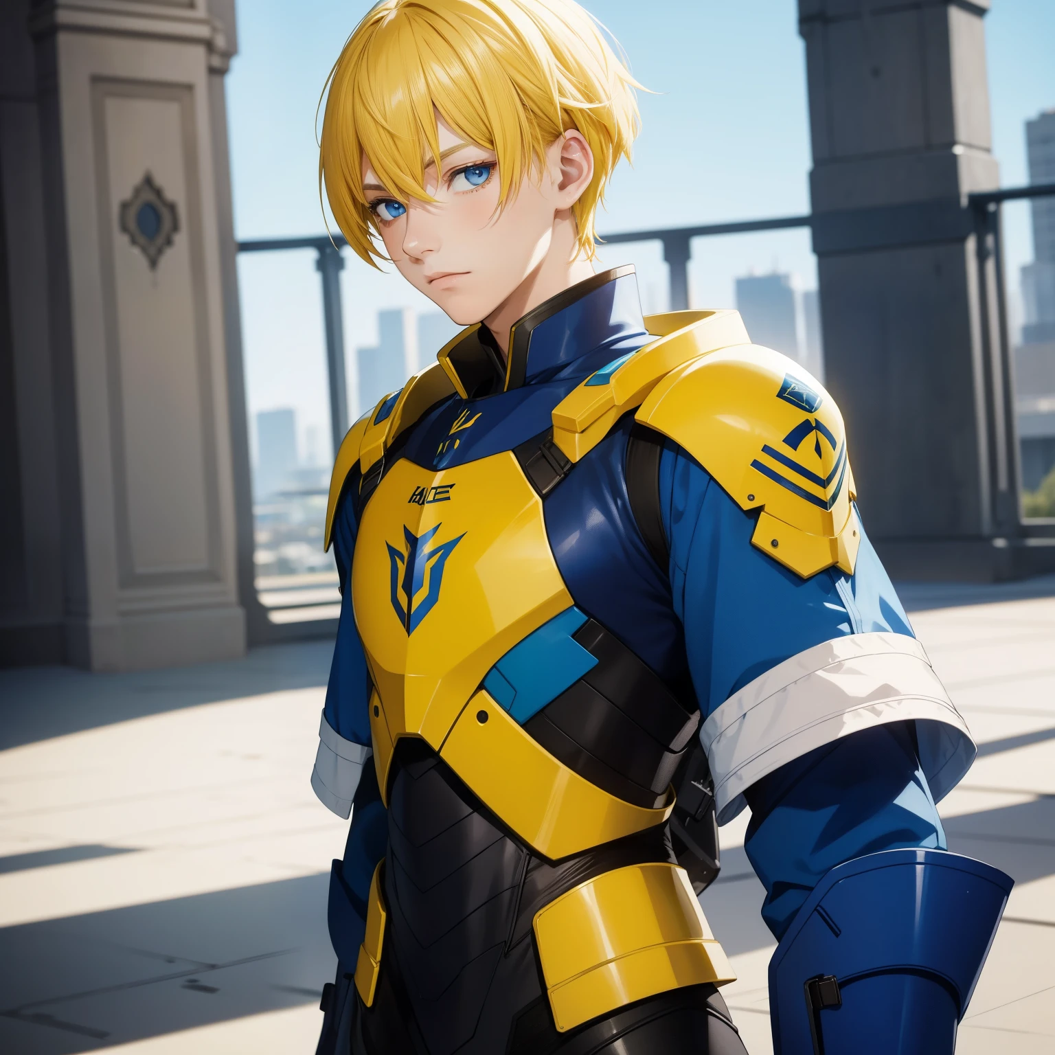 Young guy, short Yellow hair, blue eyes, prince, Cammo Armor Suit, Masterpiece, hiquality
