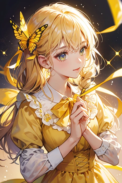 a yellow ribbon tied with a butterfly knot. SPARKLE; GLITTER