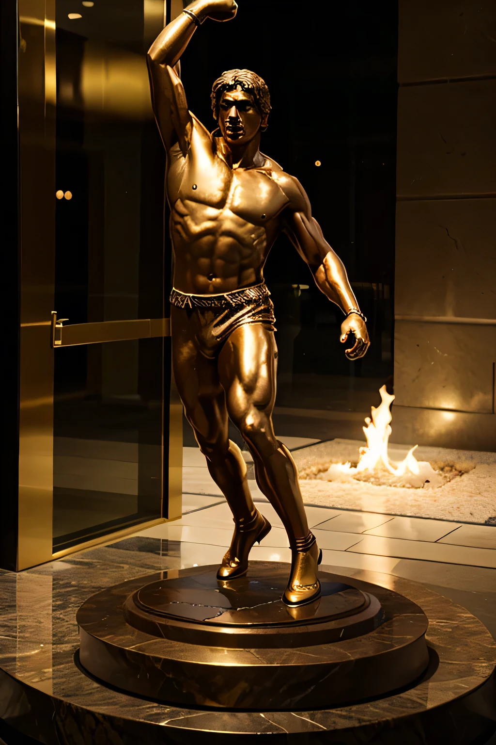 a bronze golden statue of rocky balboa