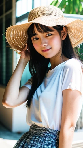 Anime Ghibli style Country town Straw hat girl